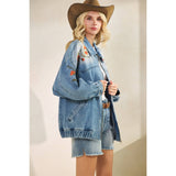 Med Wash Embroidered Denim Jacket
