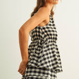 Gingham Sleeveless Elastic Band Waist Top Only