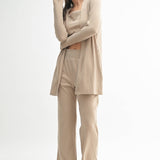 Tan Soft Ribbed Longline Cardigan