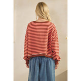 Coral Combo Cropped Striped French Terry Top