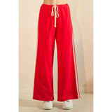LACE STRIPED ELASTIC WAIST TERRY SWEATPANTS