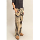 Taupe and Black Striped Knit Drawstring Lounge Pants