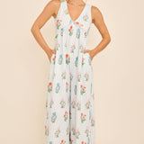Floral Stripe V-Neck Backless Jumpsuit