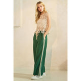 LACE STRIPED ELASTIC WAIST TERRY SWEATPANTS