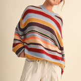Skyblue Wine Multi-Color Striped Oversized Sweater