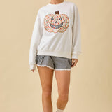 Crewneck Top With Floral Printed Pumpkin Patchwork