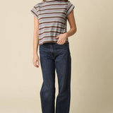 Brown & Blue Lizz Stripe Mock Neck Tee