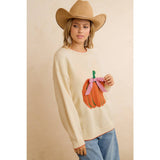 Pumpkin Graphic With Bow Sweater Top