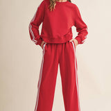 Red Stripe Cropped Top & Wide Leg Pants Set