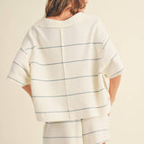 White and Blue Striped Knitted Top