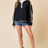 STRIPED QUILTED HOOD TOP