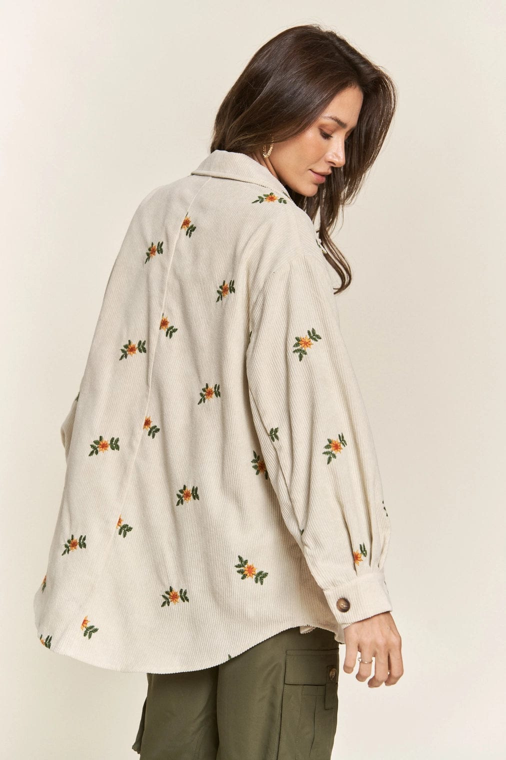 Here for It Floral Embroidered Corded Shirt