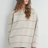 Striped Pattern Drop Shoulder Sweater