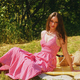 All-over Check Print Smocked Bodice Maxi Dress