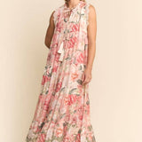 Sleeveless Floral Maxi Dress With Lace Trim