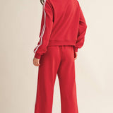 Red Stripe Cropped Top & Wide Leg Pants Set