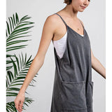 Black Mineral Washed Cotton Poly Romper