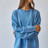 Blue Inside Out Roll Neck Pullover Sweater