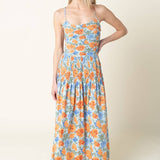 Azure Blossom Smocked Maxi Dress