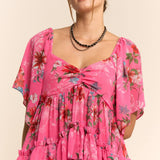 Flower Printed Chiffon Maxi Dress