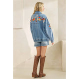 Med Wash Embroidered Denim Jacket