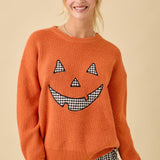 Pumpkin Face Patchwork Sweater Knit Top