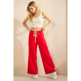 LACE STRIPED ELASTIC WAIST TERRY SWEATPANTS