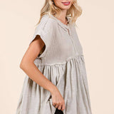 MIXED MEDIA MINERAL WASH BABYDOLL SHORT SLEEVE TOP