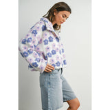 Collared Floral Zip-Front Sherpa Jacket