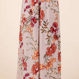 FLOWER PRINT ELASTIC WAIST MID RISE WIDE LEG PANTS