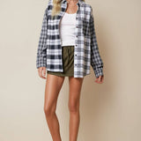 CONTRAST PLAID SHIRT JACKET WITH POCKET