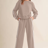 Grey Stripe Cropped Top & Wide Leg Pants Set