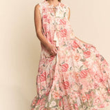 Sleeveless Floral Maxi Dress With Lace Trim
