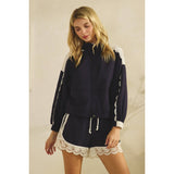Navy Track Shorts with Lace Detail