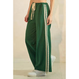 LACE STRIPED ELASTIC WAIST TERRY SWEATPANTS