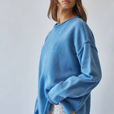 Blue Inside Out Roll Neck Pullover Sweater