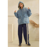 Med Wash Hooded Quarterzip Denim Jacket