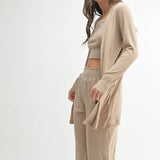 Tan Soft Ribbed Longline Cardigan