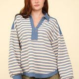 Overized Denim Striped Knit Top