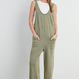 Olive Washed Sleeveless Jumpsuit