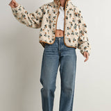 Floral Print Fluffy Fleece Sherpa Jacket