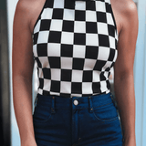 Checkered Print Slim Fit Tank Top