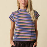 Purple & Olive Lizz Stripe Mock Neck Tee