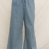 Wide Leg Denim Pants with Elastic Waistband