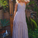 All-over Check Print Smocked Bodice Maxi Dress
