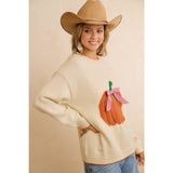 Pumpkin Graphic With Bow Sweater Top