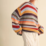 Skyblue Wine Multi-Color Striped Oversized Sweater