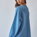 Blue Inside Out Roll Neck Pullover Sweater