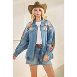 Med Wash Embroidered Denim Jacket