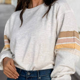 Striped Trim Long Sleeve Loose Fit Sweatshirt